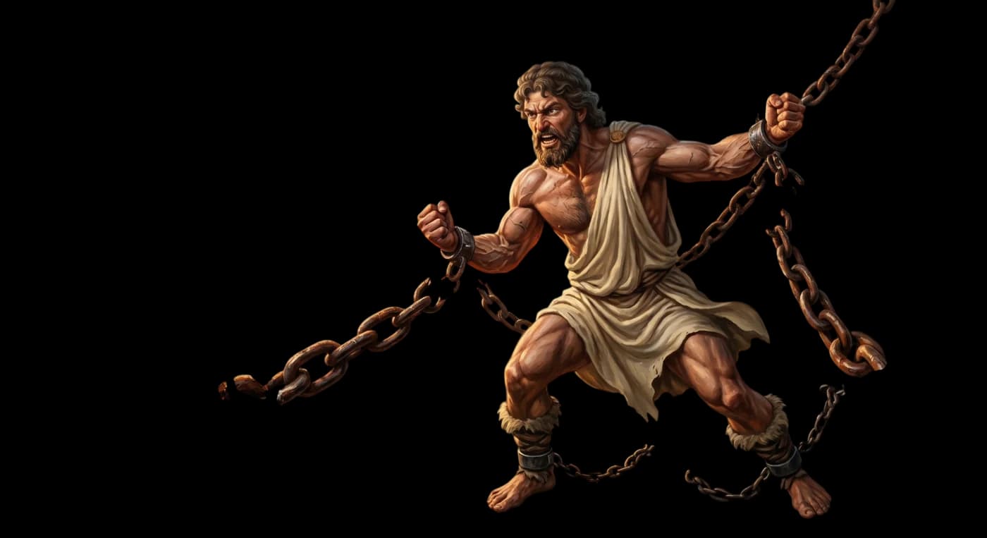 Amirani, the chained Georgian Prometheus, breaking the chains